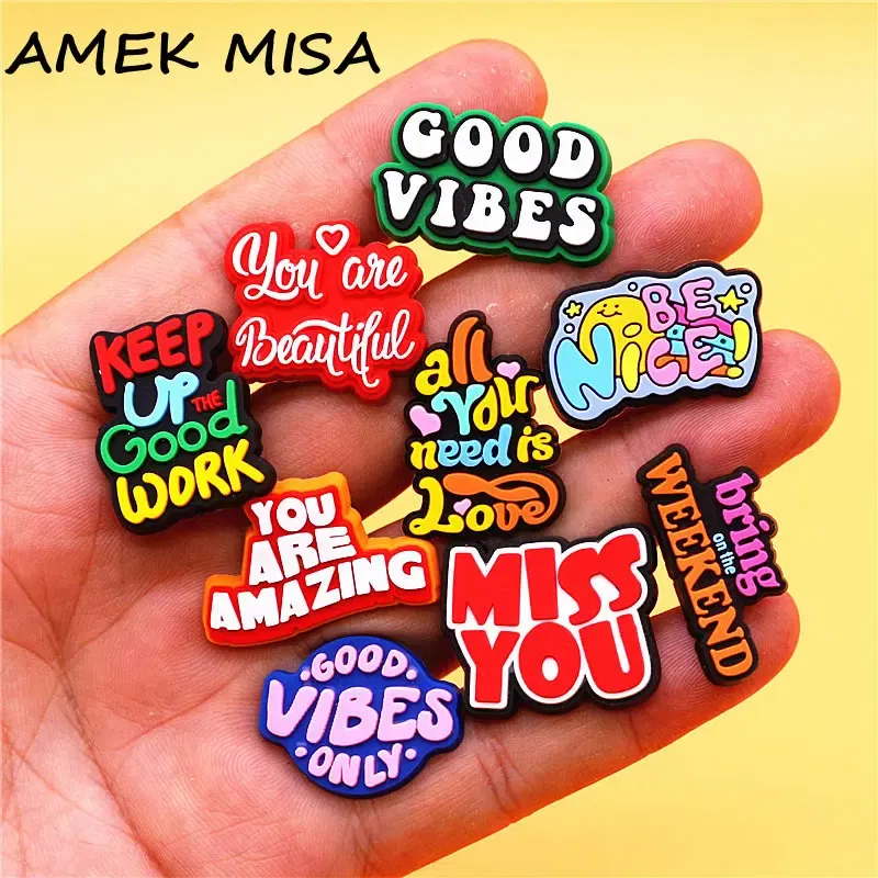 Color: Lotus Color, Ships From: CHINA - 1pcs Various Vocabulary PVC Shoe Charms Decorations Bekind Choose Happy Shoe Accessories Beautiful Amezing Clog Clips Pin Buckle