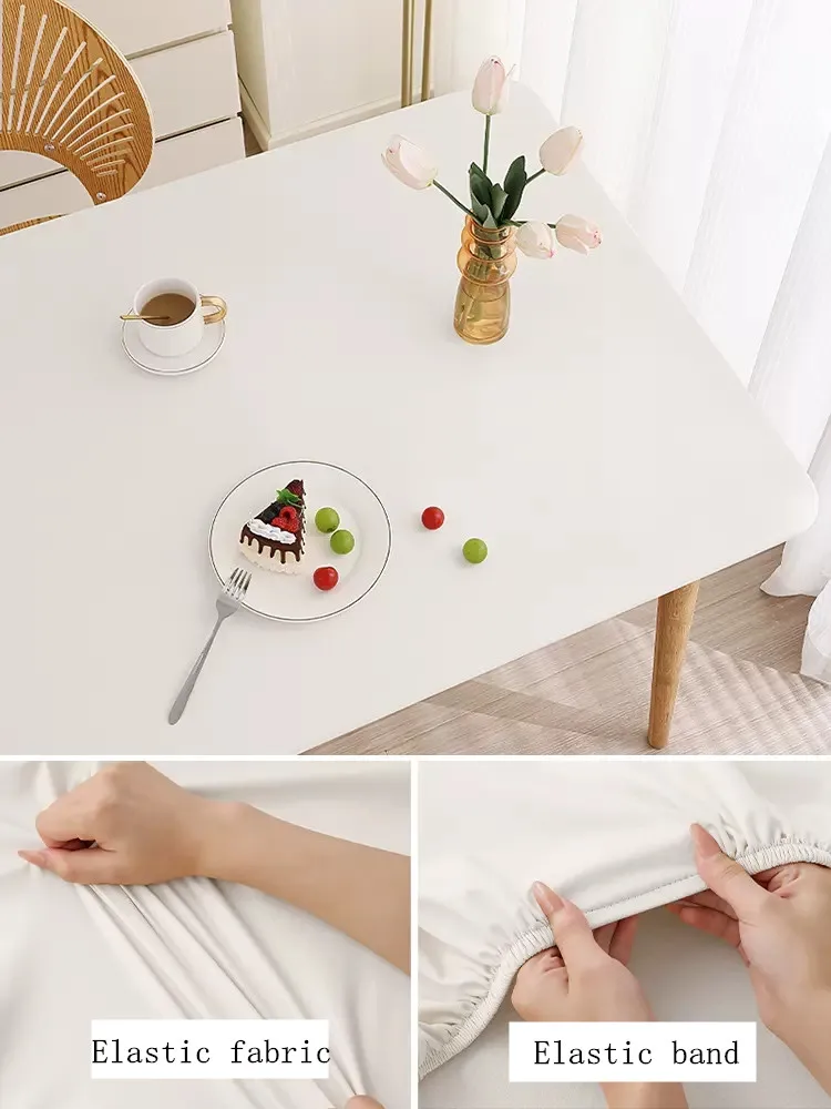 Color: Red, Specification: 60*60cm - Solid color PU leather table cover fixable elastic tablecloth waterproof round square Table cloth custom table protector