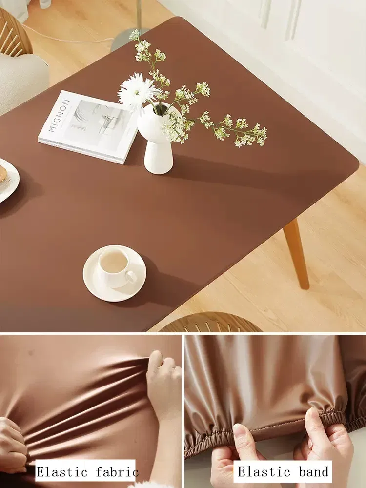 Color: Red, Specification: 60*60cm - Solid color PU leather table cover fixable elastic tablecloth waterproof round square Table cloth custom table protector