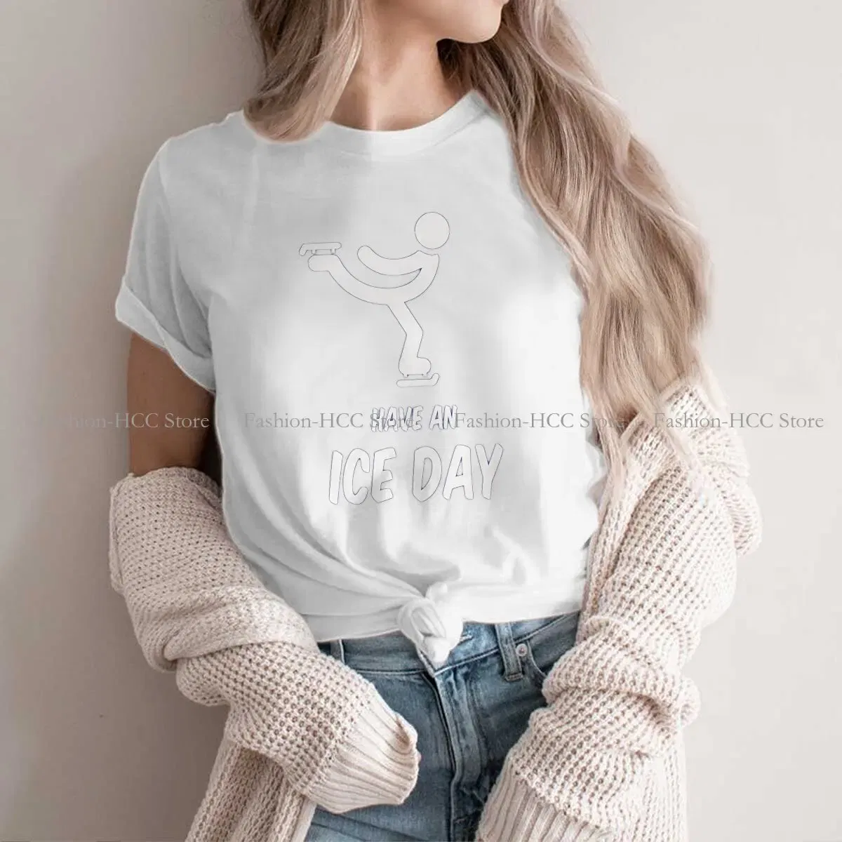 Color: WHITE, Size: M - Have An Ice Day Round Collar TShirt Figure Skating Classic T Shirt Women Tops New Design