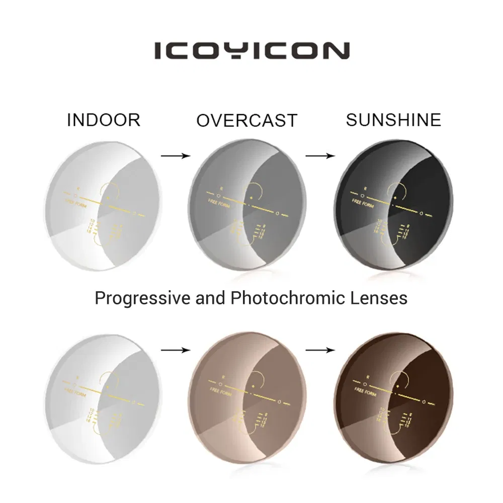 Lenses Color: green, Lens Index: 1.61 - Photochromic Free Form Progressive Optical Multifocal Prescription Lenses Fast and Deep Color Change Performance