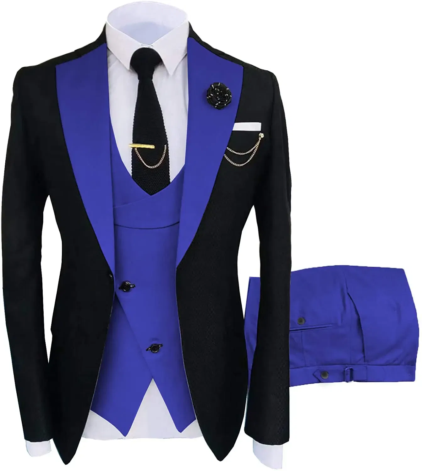 Color: PURPLE, Size: One Size - Mens Suit 3 Pieces Formal Fashion Solid Flat Color Tuxedos Jacket Wedding Groom Navy Burgundy(Blazer+Vest+Pants)