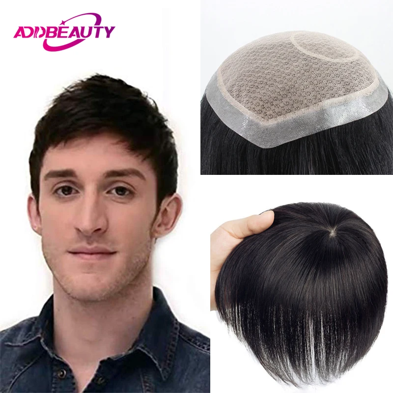 Toupee Color: 613#, Toupee Density: 90%, Length: 6 inches - Silk Base Men's Capillary Prosthesis Swiss Lace PU Base Man Toupee 100% Remy Human Hair Wigs Straight Hair System Natural Hair