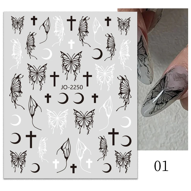 Color: Light Grey - 3D Blue Butterfly Adhesive Stickers Nail Art Decoration Laser Flowers Leaves Nail Sticker Nail Art Supplies Nail Parts