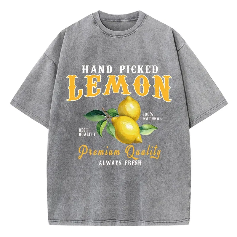 Color: Brown, Size: M - Summer Lemon Washed T-Shirts Womens Cotton Oversized O-Neck T Shirts Fresh Fruit Prints Tops Casual Short Sleeve Woman Clothes
