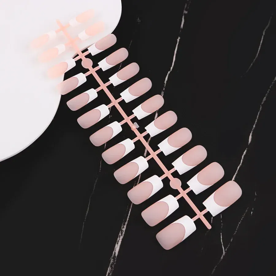 Color: WHITE - 24PCS Square Head Matte False Nails Ballet Detachable Full Cover Artificial Fingernails Frosted Press Glue on Fake Nail Tips