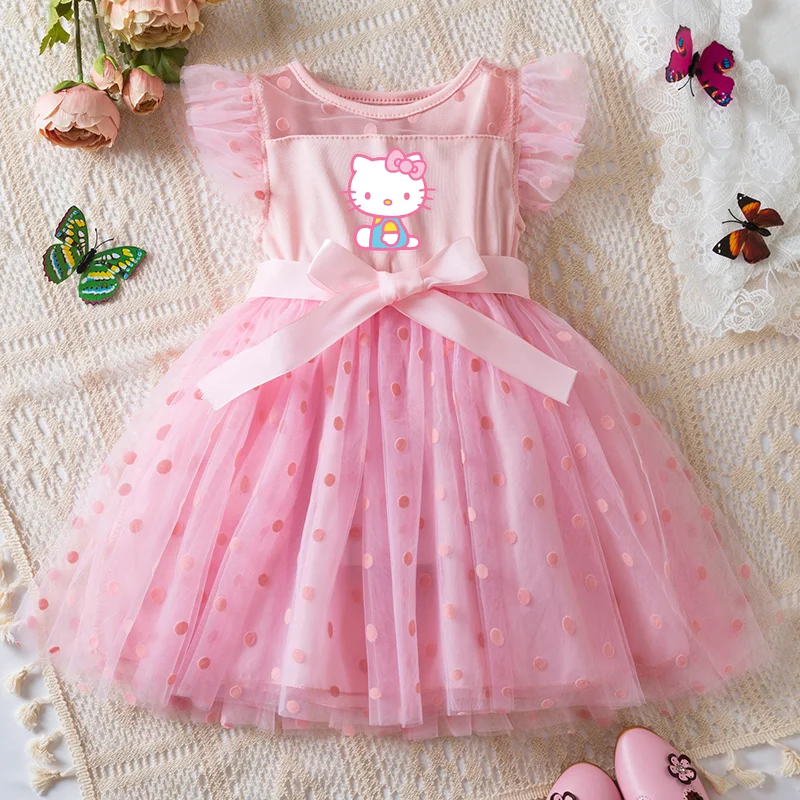Color: GRAY, Size: XS - Hello Kitty 2-6Y Baby Girl Dress Princess Mesh Skirt Summer Sleeveless Wedding Party Dresses for Girls Summer