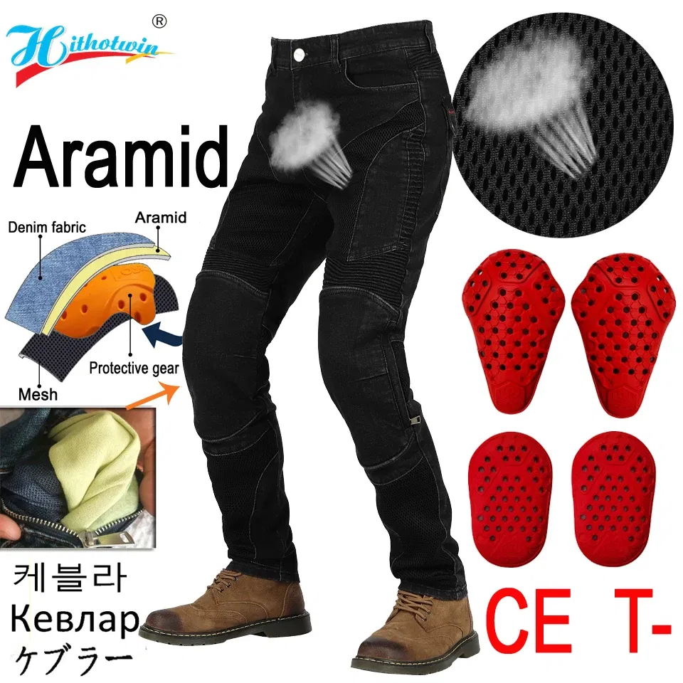 Color: Sky blue, Size: XL - NEW Aramid Motorcycle Jeans Breathable in summer Motocross Pants Motorcycle Pants Motocross Protective Gear Hip Protector
