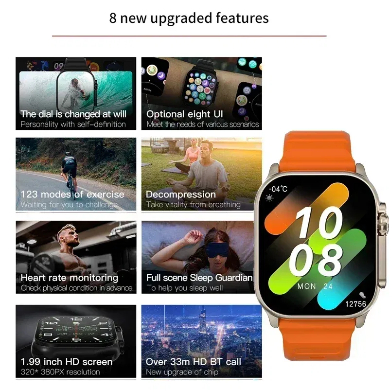 Color: black - New Smart Watch 9 Ultra Gen 2 Watch Ultra IWO Watch Ultra NFC Smartwatch Series 9 Bluetooth Call 2.2 Inch Wireless Fitness Watch