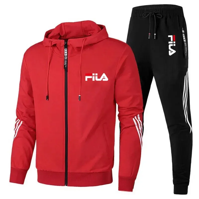 Color: Pink, Size: XL, Ships From: CHINA - Men's spring and Fall outdoor zipper jacket + sweatpants jogging set Casual basketball fitness two-piece set