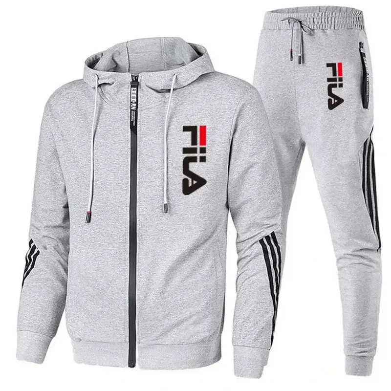 Color: Pink, Size: XL, Ships From: CHINA - Men's spring and Fall outdoor zipper jacket + sweatpants jogging set Casual basketball fitness two-piece set