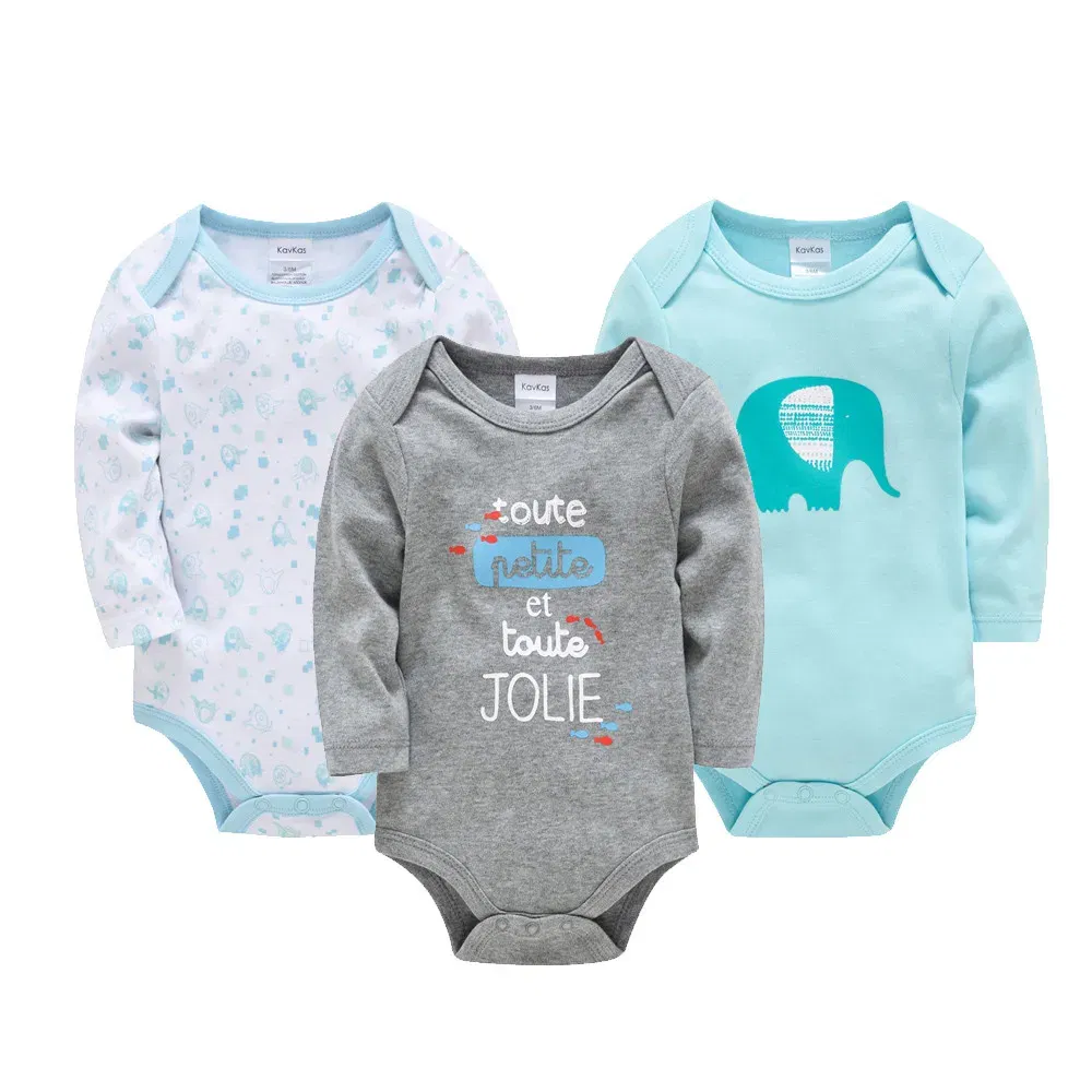 Kid Size: 6M, Color: Blue - Kavkas Baby Boys Girls Bodysuit 3 PCS Long Sleeve 100% Cotton Baby Clothes 0-12 Months Newborn Body Bebe Jumpsuit Clothing