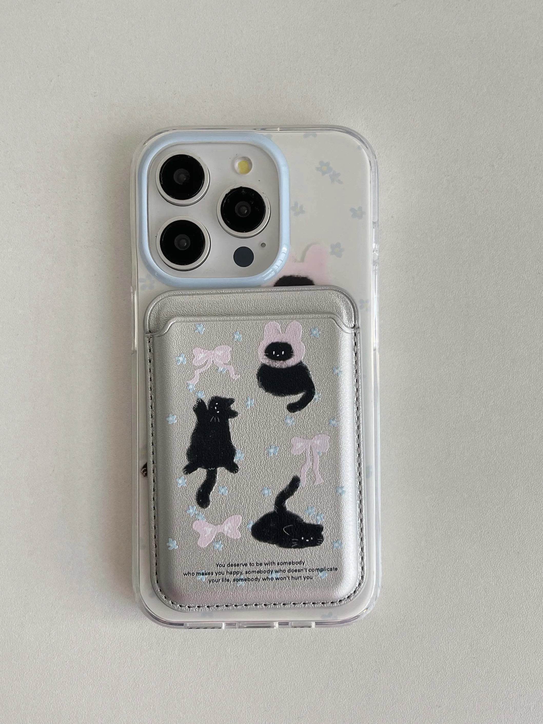 Color: SKY BLUE, Material: PP - Cute Black Cat, Pink Bow, Blue Flower Magnetic Card Holder Phone Case for IPhone 13 14 15 Pro Max 13Pro 16ProMax 14Pro 15Pro 12