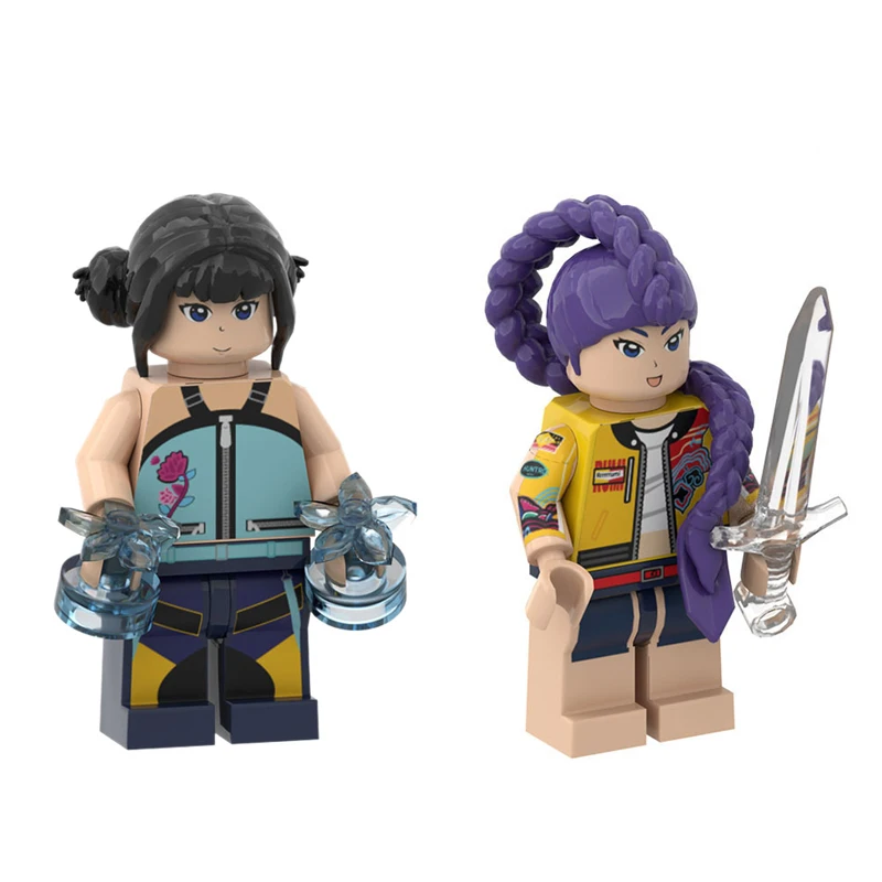 Color: green - New KPOP Demon Hunters Cartoon Doll Building Blocks Kawaii Mini Action Figure Head Assembly Toys Child Educational Toys Gift