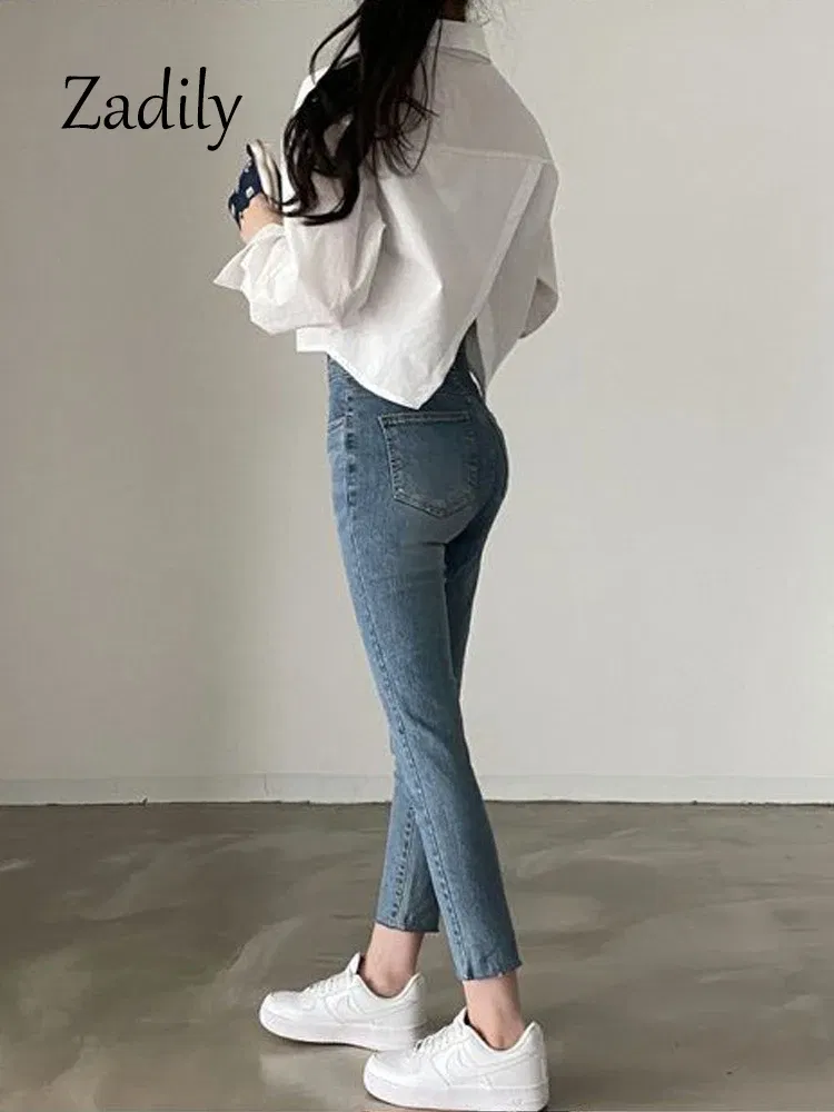 Color: Beige, Size: M - Zadily 2023 Spring New Casual Long Sleeve Women White Shirt Korea Style Solid Button Split Woman Crop Tops Blouse Party Clothing