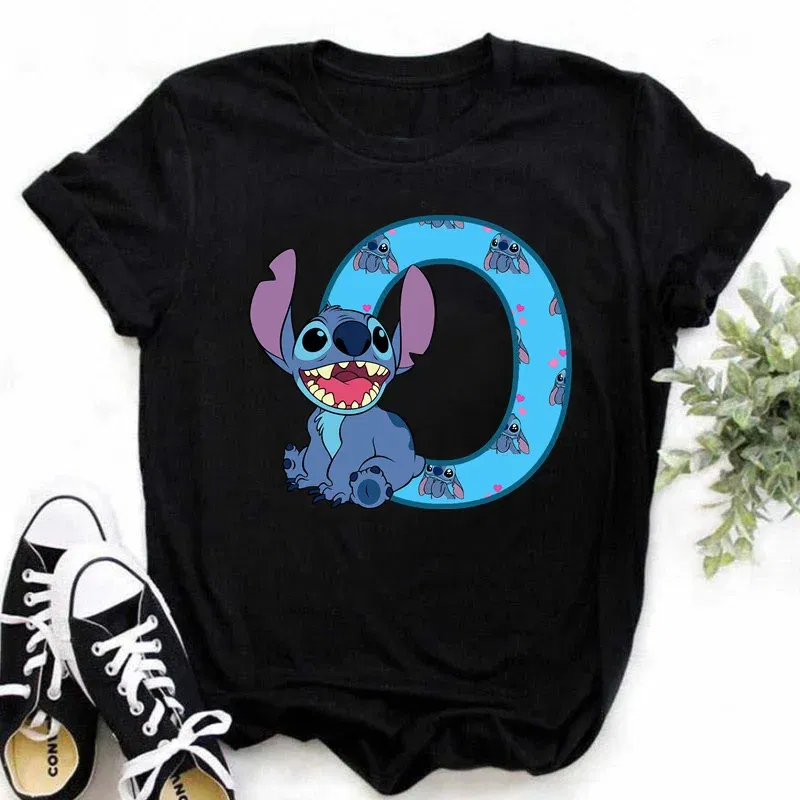 Color: Red, Size: L - Disney Lilo&Stitch A-Z Alphabet Summer Women's Printed T-Shirt Women's Casual Tops T-Shirt Fashion Cartoon Plus Size T-Shirt