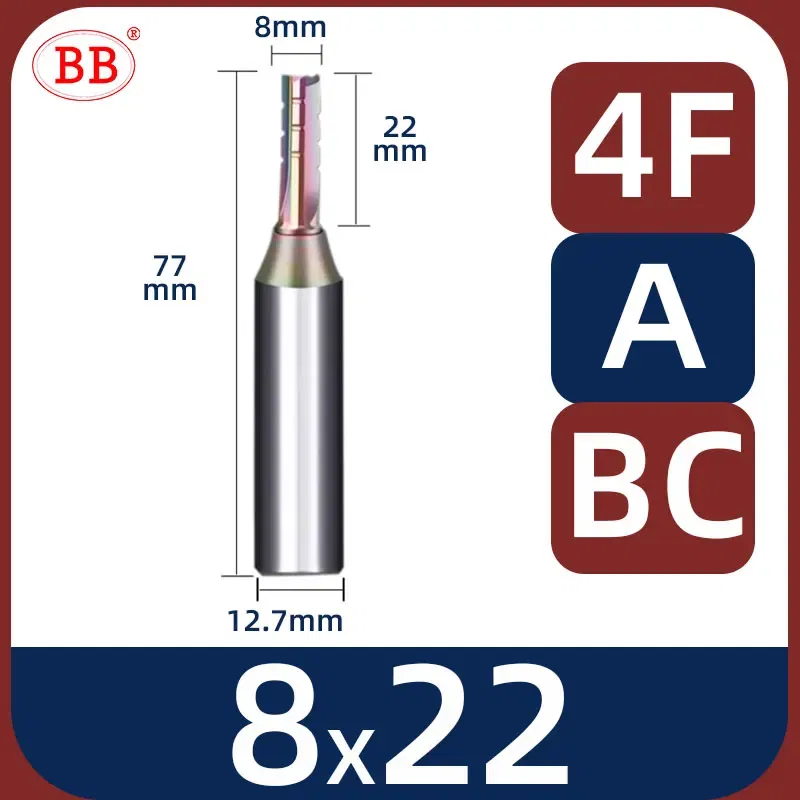 Cutting Edge Length: 14mm, Dimensions: 3.175*1*3 - BB Straight Slot Milling Cutter CNC Wood Engraving Machine Mill Rough Shape TCT Coated Edge D 6mm 8mm 2T 3T 4F Shank 1/2 12.7mm