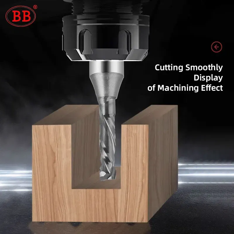 Cutting Edge Length: 14mm, Dimensions: 3.175*1*3 - BB Straight Slot Milling Cutter CNC Wood Engraving Machine Mill Rough Shape TCT Coated Edge D 6mm 8mm 2T 3T 4F Shank 1/2 12.7mm