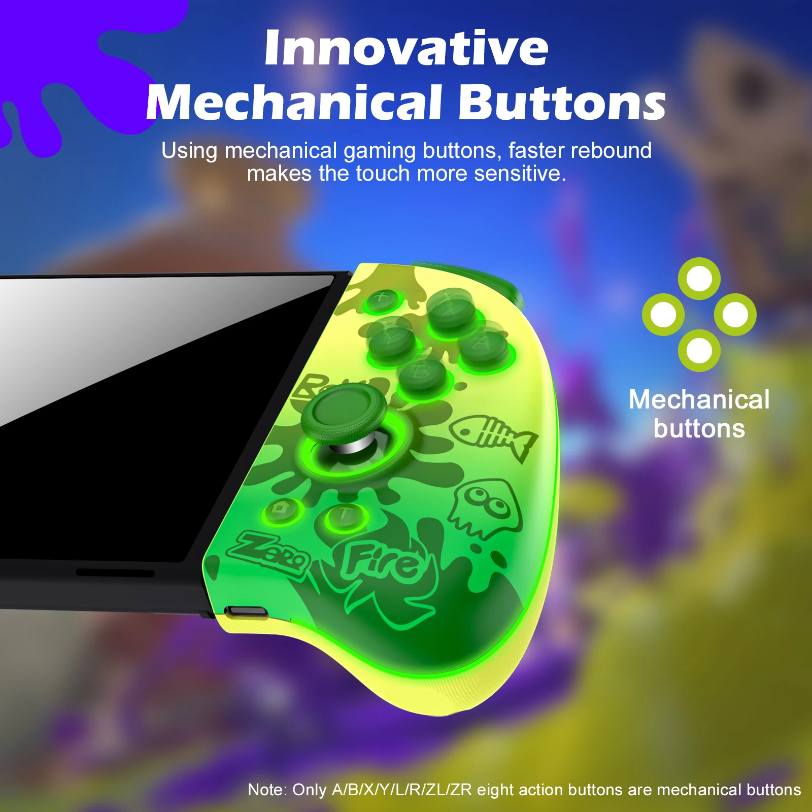 Color: PURPLE - INE Neptune Mechanical Joypad for Swtich/Lite/OLED with Auto-fire Turbo Macro ALPS Analog Thumb Stick Motion Sensor