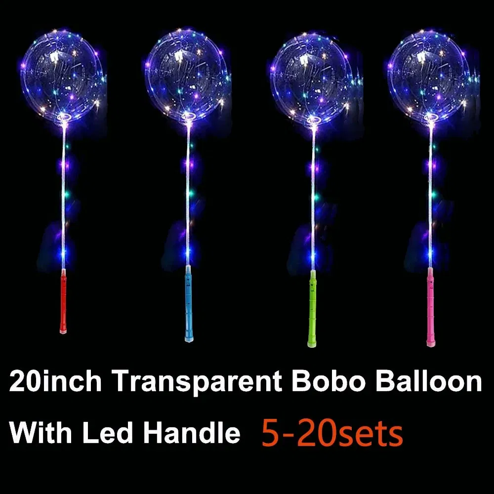 Color: AGATE, Ballon Size: 7inch, Shape: Cow - 5-20 Sets LED Light Up BoBo Balloons Colorful 20 Inches Bubble Balloon 3 Levels Flashing Handle 70cm Stick Birthday Party Decor