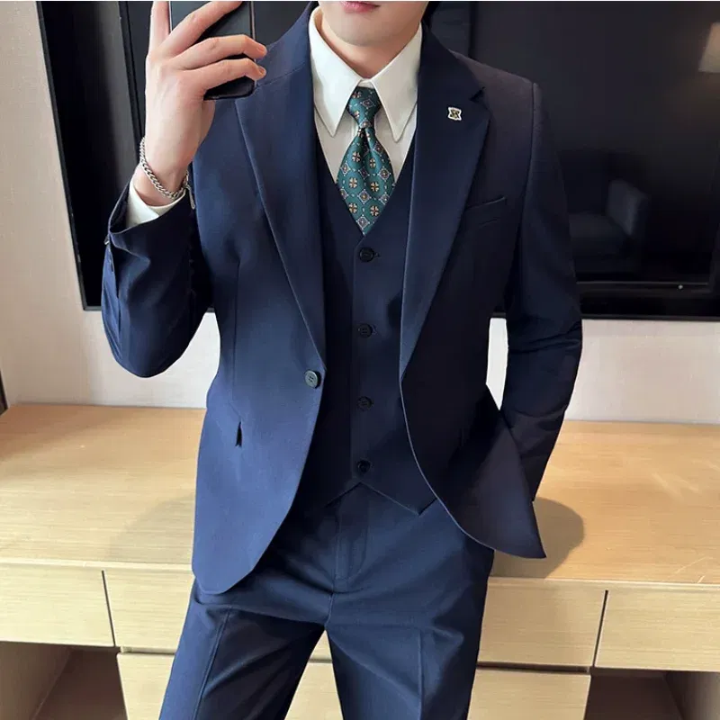 Color: Ivory, Size: M, - (Jacket+Vest+Pant) Plus Size 7XL-S Men Suit Formal Business Work Wedding Stage Tuxedo Fashion Men Slim Social Formal Suit 3 Pcs