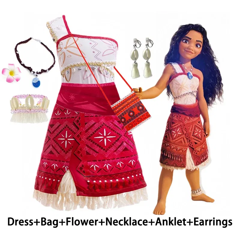 Color: SKY BLUE, Kid Size: 17 - Disney Movie Moana 2 Girl Dress Cosplay Party Costume Ocean Adventure Princess Fancy Clothes Children Vaiana Outfit Dress