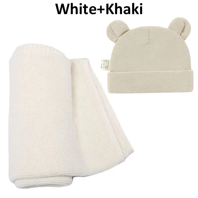 Color: WHITE, Size: Option 1, Ships From: CN - Personalized Baby Name Newborn Cotton Beanie and Knitted Blanket Set Embroidered Name Covering and Cute Hat Gift Set