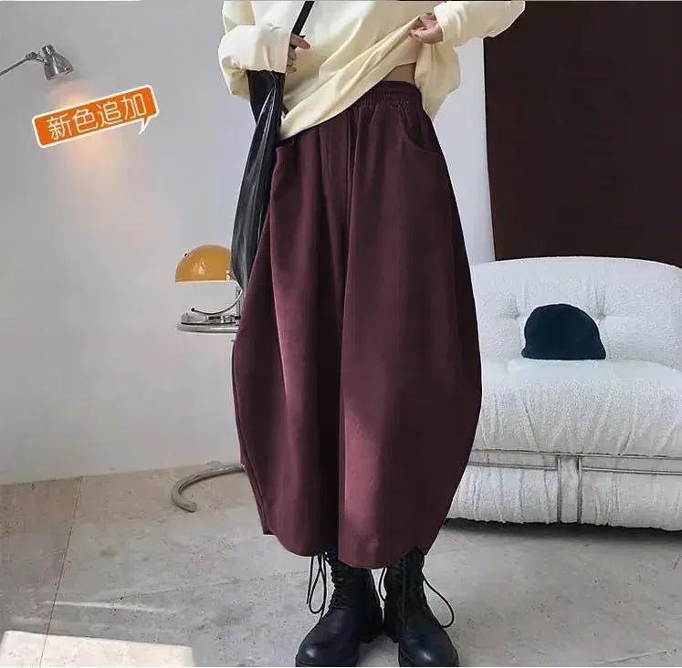 Color: Claret, Size: M - 2023 Autumn Casual Harem Pants Women Cotton High Waisted Trousers Retro Loose Bloomers Women's Oversize Pants Baggy Sweatpants