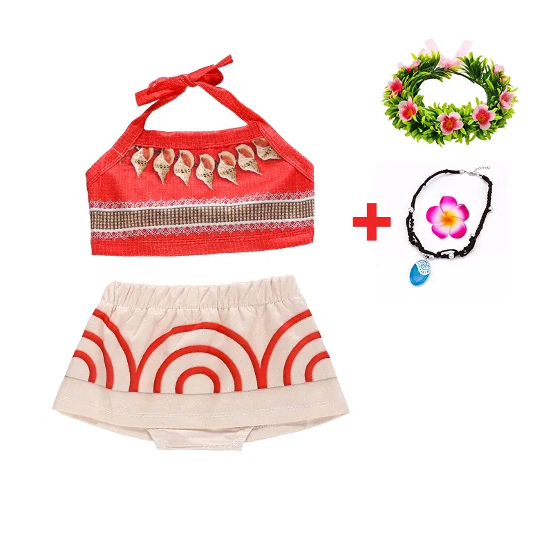 Color: green, Kid Size: 5 - Disney New Moana Dress Costumes Kids Girl Cosplay Toddler Movie Ocean Adventure Infant Frock Halloween Party With Chick Clothes