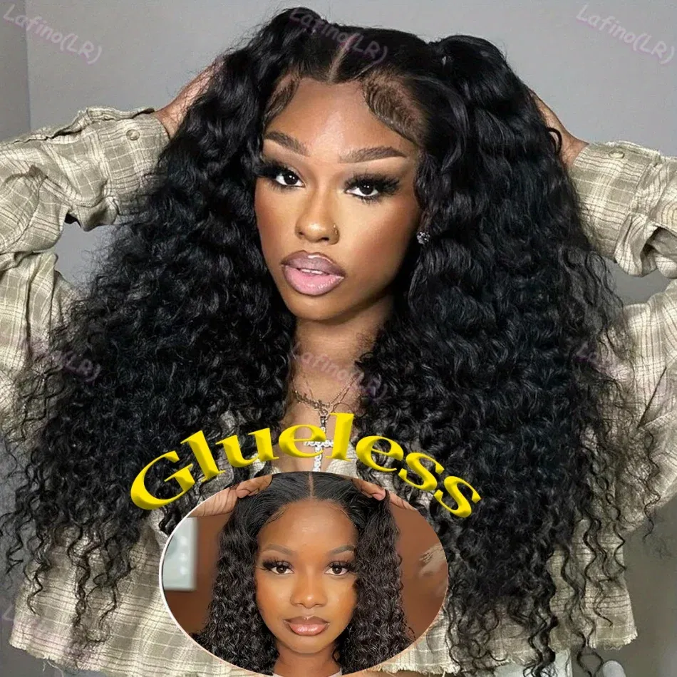 Stretched Length: 38inches, Hair Color: #12, Density: 200%, Ships From: CHINA - Glueless Wig Human Hair Ready To Wear Water Wave Lace Front Wig 4x4 5x5 Lace Closure Black Wig Curly HD Lace Frontal Human Hair