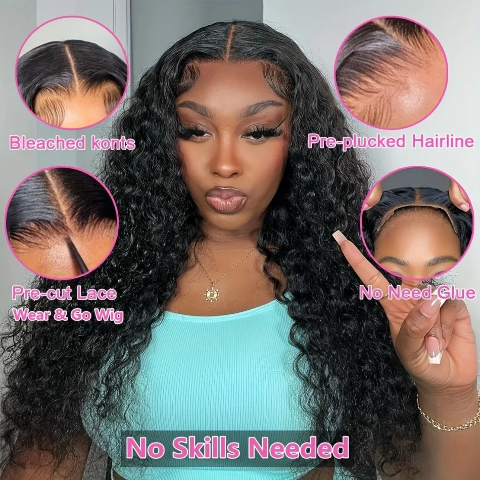 Stretched Length: 38inches, Hair Color: #12, Density: 200%, Ships From: CHINA - Glueless Wig Human Hair Ready To Wear Water Wave Lace Front Wig 4x4 5x5 Lace Closure Black Wig Curly HD Lace Frontal Human Hair