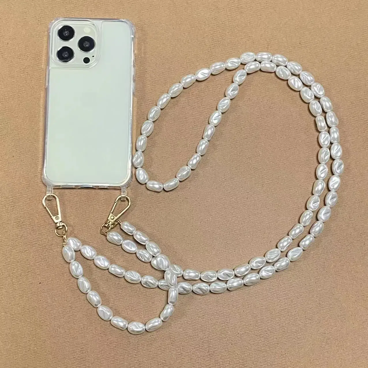 Color: Clear, Bundle: Case & Strap, Material: NEOPRENE - Korean Pearl Bracelets Chain Case with Lanyard Aesthetic Luxury Shell for Iphone 15 12 14 Pro Max XR X XS 7 8 Plus 15 Pro Cover