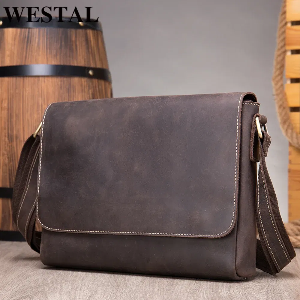 Color: NUDE, Ships From: CHINA - WESTAL Crazy Horse Leather Men's Briefcases Laptop Bag Office Bags for Men Cover Messenger Bags Men's Leather Bag Computer Bags