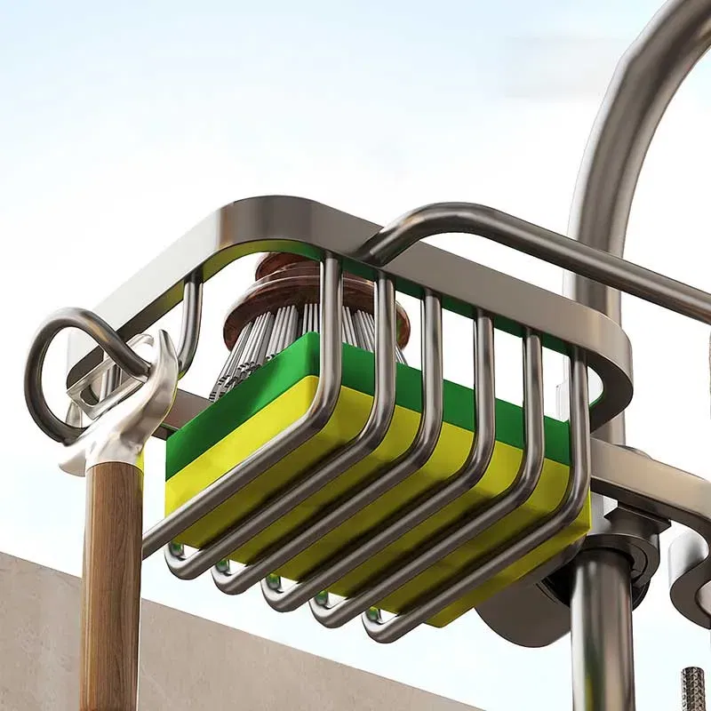 Color: Light Grey - New Rust-proof Kithen Faucet Drainer Rack Sponge Towel Holder Shelf Bathroom Soap Organizer Stand Sink Accessories Storage Stand