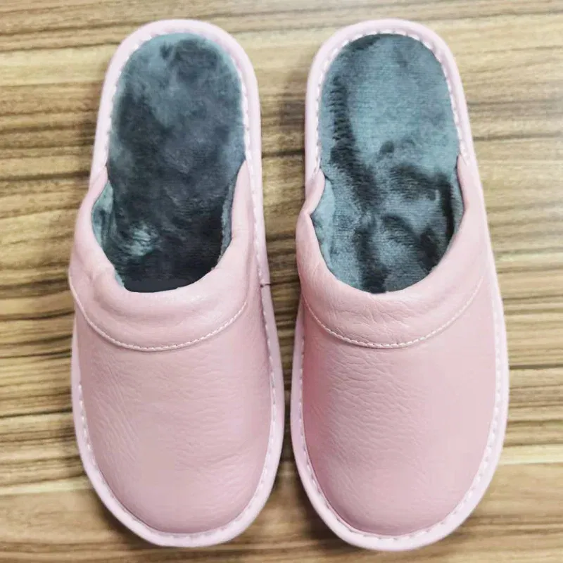 Color: Lavender, Shoe Size: 4.5 - Mens Bedroom Leather Slippers Unisex Black Home Shoes Big Size 47 48 Man's Slippers Indoor Comfy Males Slides Family Flats Shoes