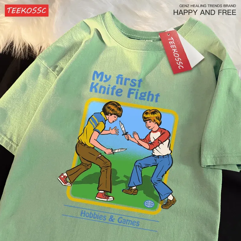 Color: Pink, Size: L - My First Knife Fight Hobbies Games Print Tshirts Men Women Soft Short Sleeve Summer Casual Cotton Oversized Loose Street T Shirt