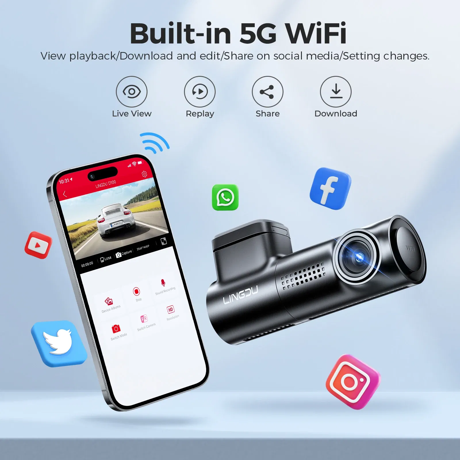 Color Name: WHITE, Ships From: CHINA, Sd Card Memory: 4G - LINGDU D100 2.5K Dash Cam Front MINI Dash Camera for Cars Voice Control WDR Car DVR Parking Mode Built-in GPS WiFi  Night Vision