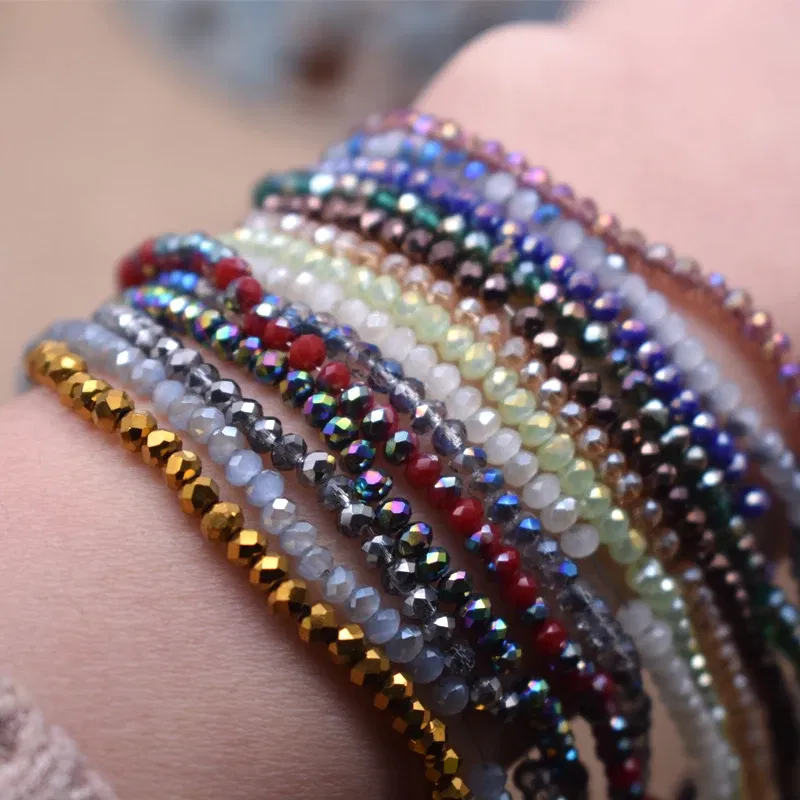 Color: Light Yellow - Shining Red Purple White color 2*2mm 160pcs Rondelle Austria faceted Crystal Glass Beads Loose Spacer Beads for Jewelry Making