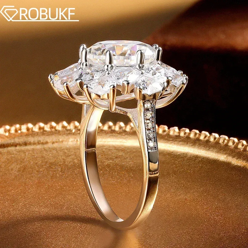 Metal Color: Gold-color, Ring Size: 6 - 5 Carat D Color Moissanite Ring for Women 925 Sterling Silver Plated 18k White Gold Engagement Wedding Band Sparkling Jewelry