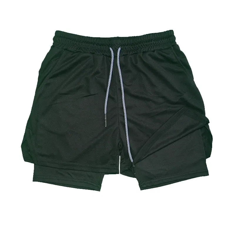 Color: Green, Size: M - Men's Double Layer Fitness Shorts Drawstring Mesh Lining Elastic Waist Breathable Quick Dry to Beach Pool Summer Male