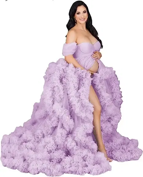 Color: Colorful, Maternity Size: S, Ships From: CHINA - Tulle Long Maternity Dress Photoshoot  п?»?°?‚ь?µ  photography dresses baby shower dresses for pregnant woman  п?»?°?‚ь?µ д?»я ?±?&micro