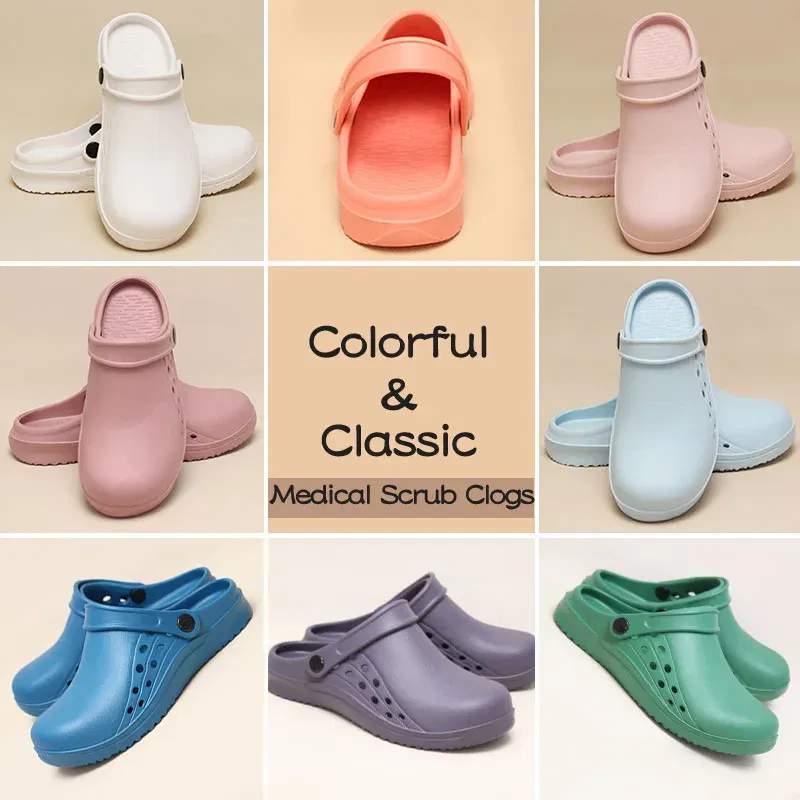 Color: GRAY, Shoe Size: 34 - High Quality Scrub Shoes Non-slip Dentist Nursing Clogs Healthcare Service Work Slippers Soft Operating Room Protective Clogs