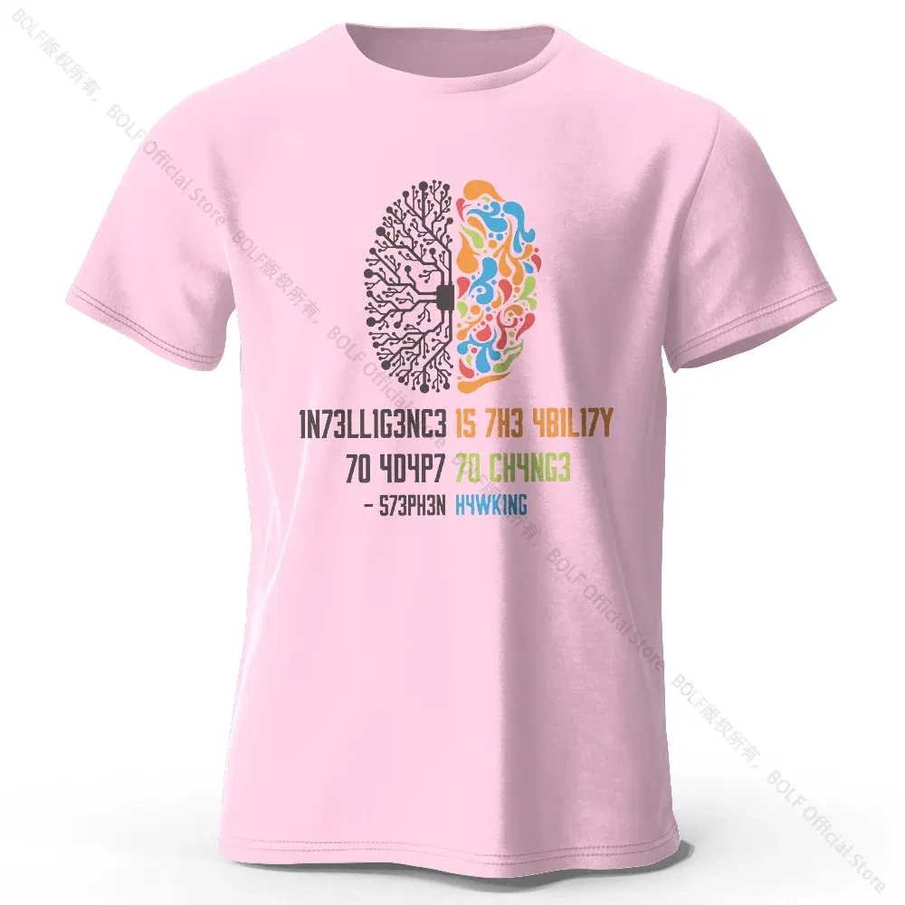 Color: Pink, Size: XXXL - Funny Brain Power Printed 100% Cotton T-Shirt, Soft & Breathable Round Neck Short Sleeve Tee, Unisex Quirky Style