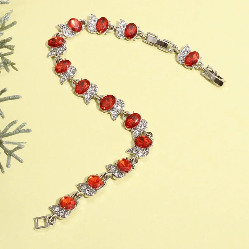 Metal Color: antique silver - Fashion Exquisite Color Crystal Inlaid Ladies Charm Bracelet Engagement Wedding Jewelry