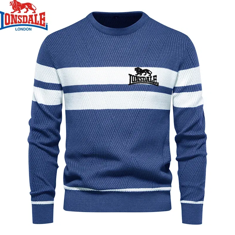 Color: black, Size: XL - Embroidered LONSDALE Mens Boys Winter Stripe Sweater Thick Warm Pullovers Men's O-neck Basic Casual Slim Comfortable Sweaters
