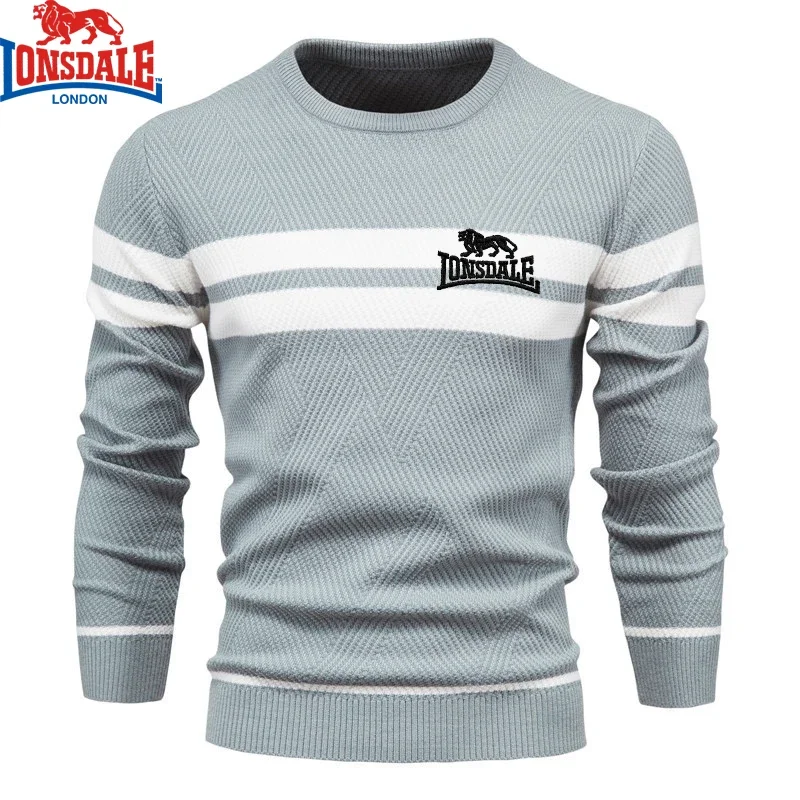 Color: black, Size: XL - Embroidered LONSDALE Mens Boys Winter Stripe Sweater Thick Warm Pullovers Men's O-neck Basic Casual Slim Comfortable Sweaters
