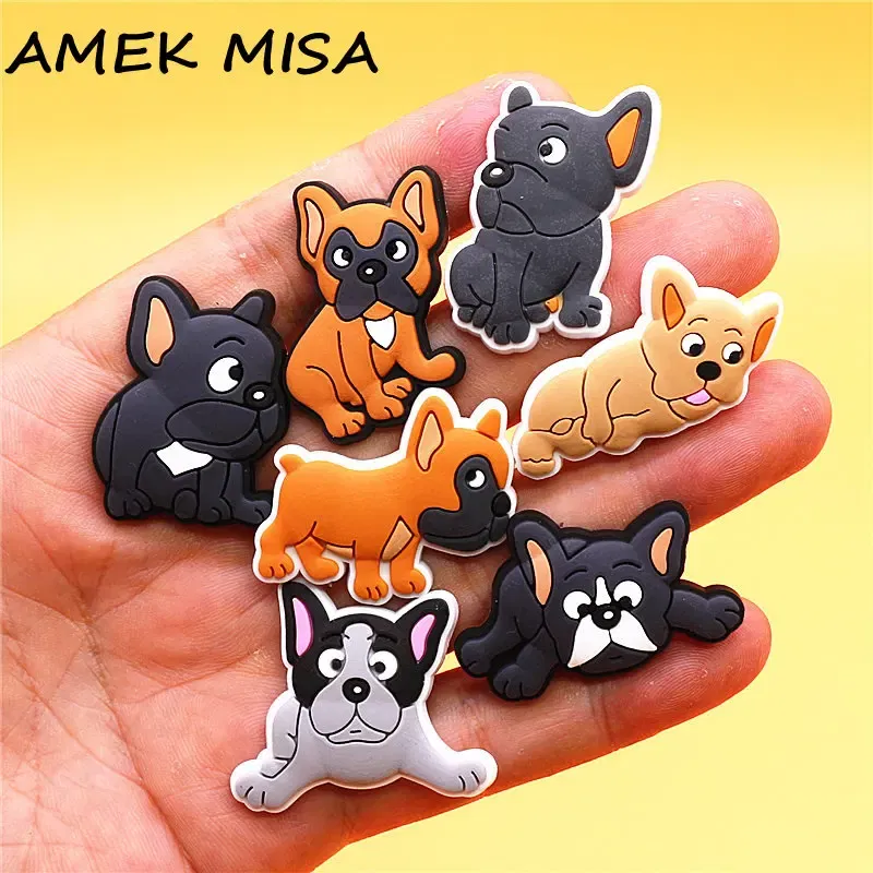 Color: Beige, Ships From: CHINA - 1pcs Cute Puppy Style PVC Shoe Charms Decorations Black Grey Yellow Bulldog Shoes Accessories Funny Pug Sandals Upper Buckle