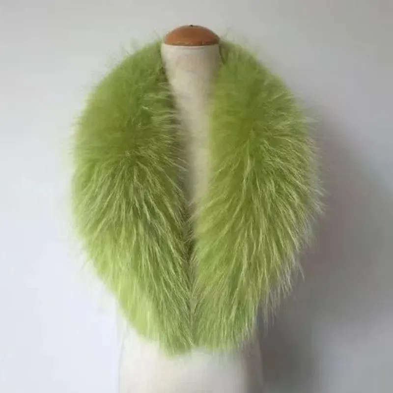 Color: light green, Size: XS?€old?‰ - Winter Real Fox Fur Collar Woman Furry Natural Raccoon Fur Scarf Shawls Luxury Neck Warmer Wraps For Coat Fur Scarves Large Size