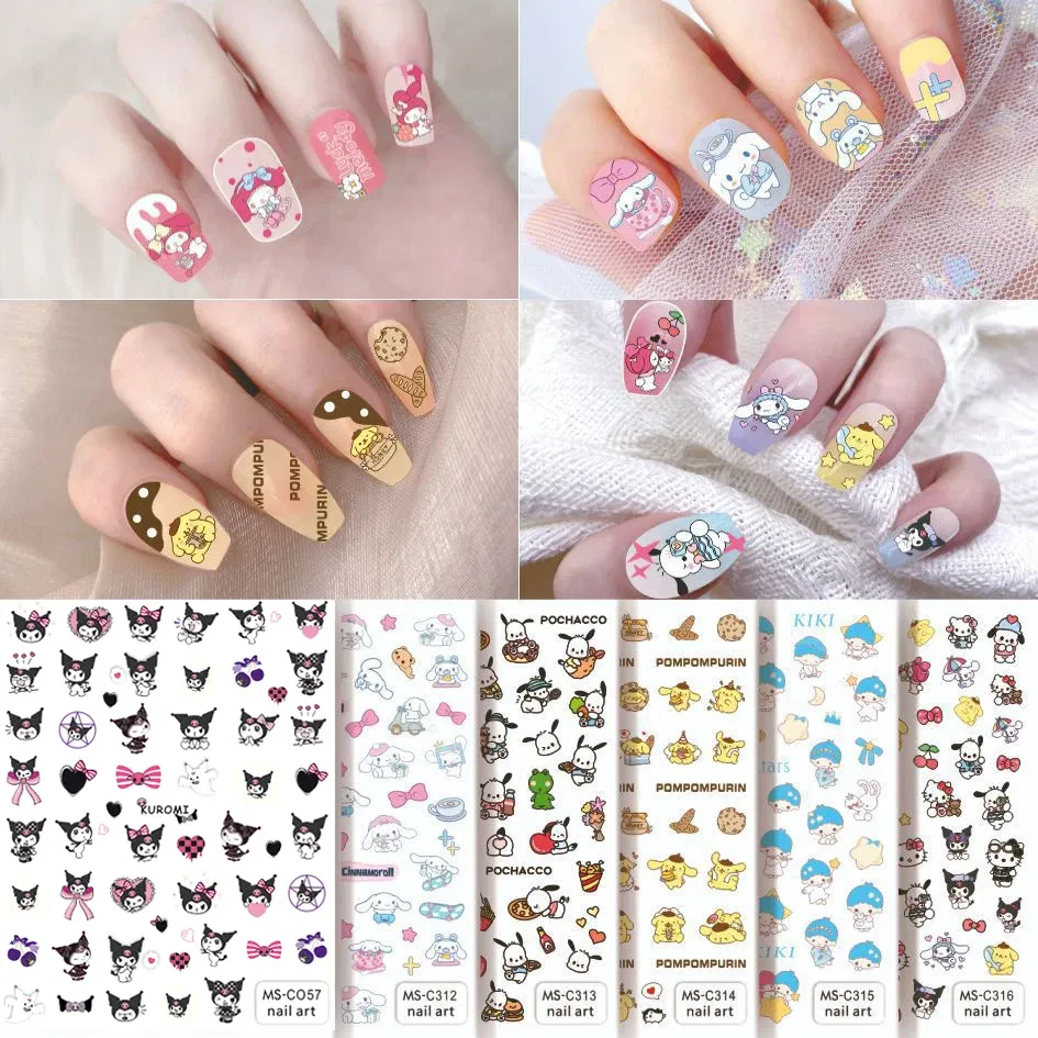 Color: Lavender - 1PCS 3D Cute Chulomi Melody Hello Kitty Cartoon Stickers For Nails Nail Accessories Mickey Mouse Barbie Princess Nail Stickers