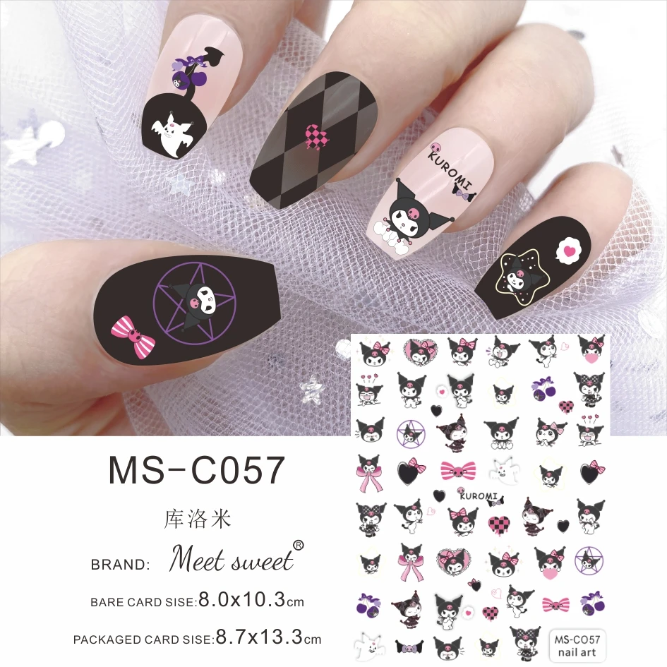 Color: Lavender - 1PCS 3D Cute Chulomi Melody Hello Kitty Cartoon Stickers For Nails Nail Accessories Mickey Mouse Barbie Princess Nail Stickers
